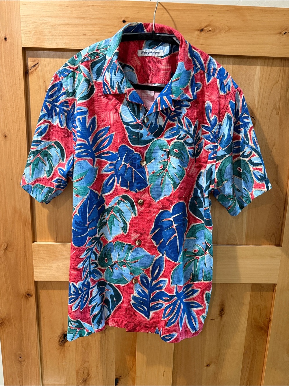 Tommy Bahama Coral Red Tropical Leaf Camp Shirt
